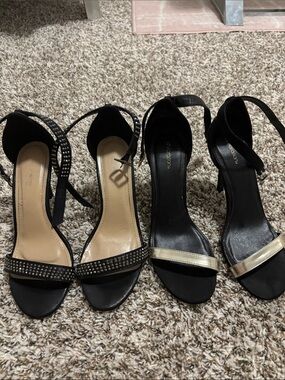 2 for $11! 7 1/2 Black Ankle-Strap Dress Sandals with Metallic Accent - Women